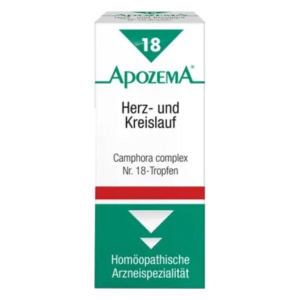 Packung von Apothem Herz- und Kreislauf, Camphora complex Nr. 18-Tropfen, homöopathische Arzneispezialität.