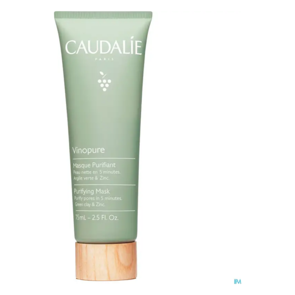 Grüne Tube mit schwarzem Deckel, enthält die reinigende Maske Vinopure von Caudalie mit grüner Tonerde und Zink.