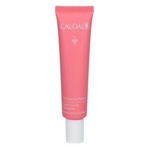 Rosa Tube mit Feuchtigkeitscreme von Caudalie, Beschriftung: Vinosource-Hydra, Crème Sorbet Hydratante.