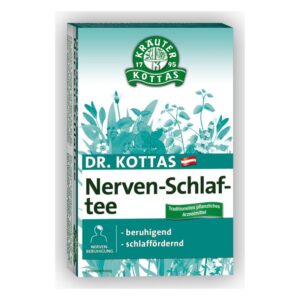 Verpackung des Dr. Kottas Nerven-Schlaftee mit beruhigenden Eigenschaften in hellgrüner Gestaltung.