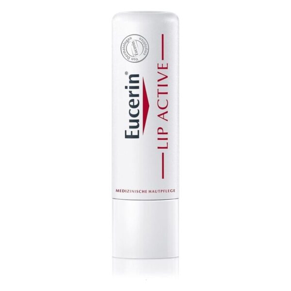 Eucerin Lip Active, ein weißer Lippenbalsam in einer praktischen Tube, für medizinische Hautpflege.
