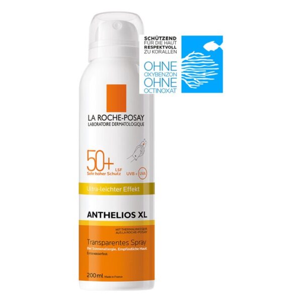 Sonnenschutzspray von La Roche-Posay mit LSF 50+, transparentem Effekt und speziellen Inhaltsstoffen für empfindliche Haut.