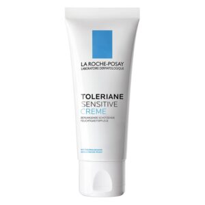 Tube mit La Roche-Posay Toleriane Sensitive Creme, einer beruhigenden Feuchtigkeitspflege für sensible Haut.