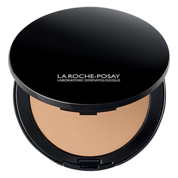Runde, schwarze Kompakt-Foundation von La Roche-Posay mit leichtem, cremigem Farbton im Inneren.