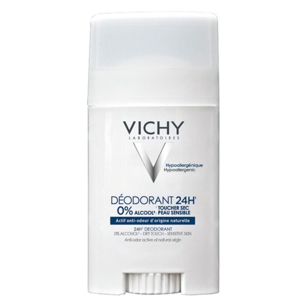 VICHY Deodorant Stick mit hypoallergenem, alkoholfreiem Inhalt für empfindliche Haut.