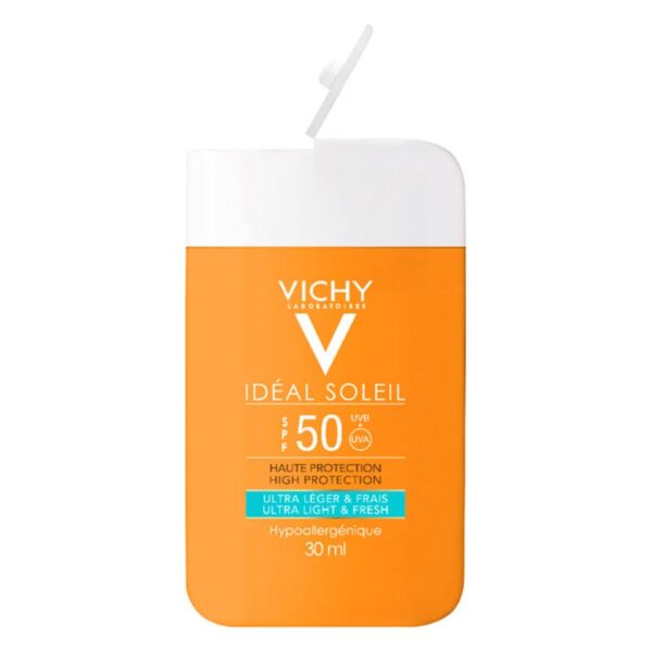 Sonnencreme in orangem Flakon mit weißem Deckel, zeigt den Lichtschutzfaktor 50 und den Hinweis auf hohe UV-Schutzleistung.