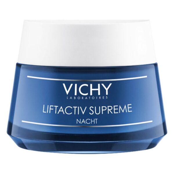 Nachtcreme Vichy Liftactiv Supreme in blauer Verpackung mit weißem Deckel