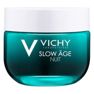 Hydratisierende Nachtcreme in einem gläsernen Behälter mit weißen Deckel und türkisfarbenem Inhalt.