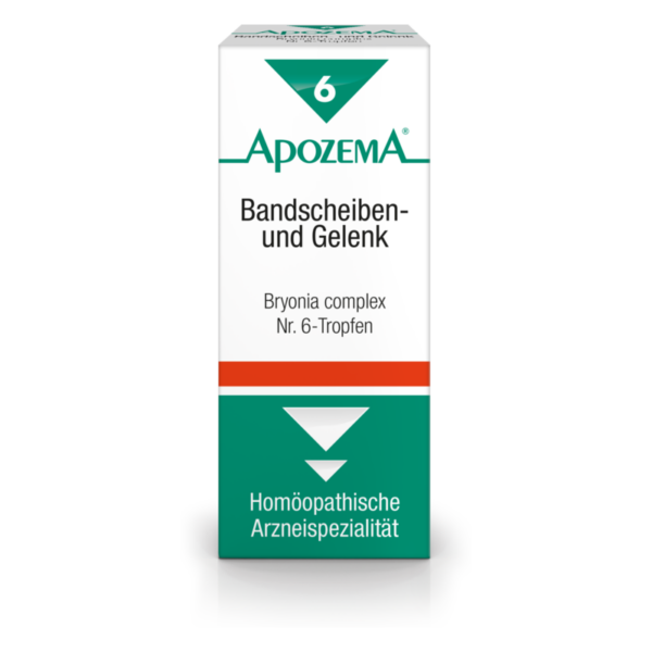Verpackung von ApozeMA Bandscheiben- und Gelenk-Tropfen mit Hinweis auf homöopathische Arzneispezialität.