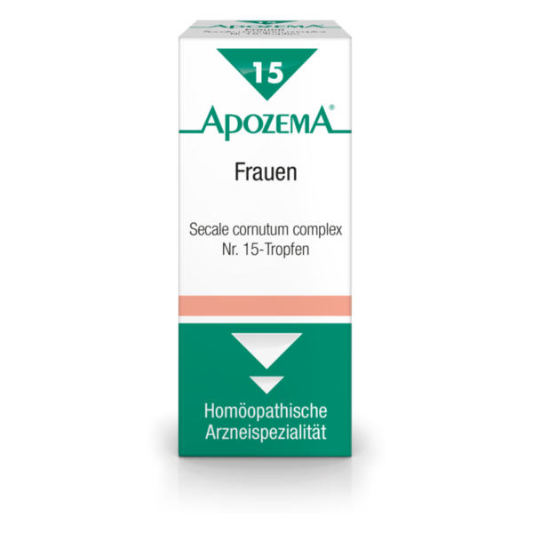 Homöopathisches Arzneimittel in einer vertikalen Kartonverpackung mit der Aufschrift "ApozemA Frauen" und grünem Design.