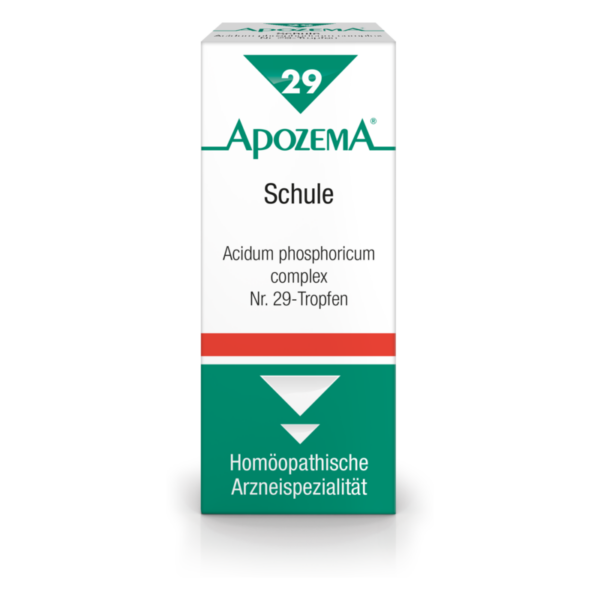 Verpackung der ApozeMA Nr. 29-Tropfen, homöopathisches Arzneimittel mit rotem und grünem Design.