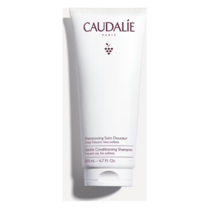 Ovale, weiße Flasche mit einem sanften, pflegenden Shampoo ohne Sulfate von Caudalie.