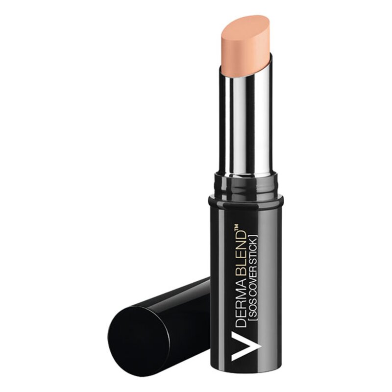Ein schwarzer Concealer-Stick mit einer leicht abgerundeten, nude-farbenen Spitze.