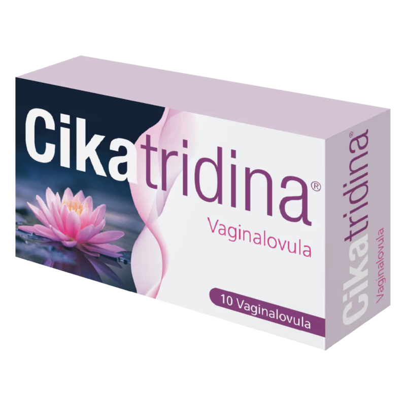Verpackung von Cikatridina mit einer Abbildung einer Lotusblume, enthält vaginale Zäpfchen.