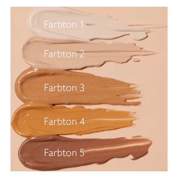 Fünf unterschiedlich farbige Farbtonstreifen auf Hautfarbe, beschriftet mit Farbtönen 1 bis 5.