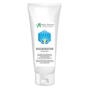 Tube mit Körpercreme namens 'Regeneration', enthält mineralstoffreiche Inhaltsstoffe für gesunde Haut.