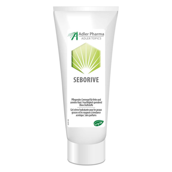Tube mit Seborive Gesichtscreme für fettige und unebene Haut, feuchtigkeitsspendend, ohne Duftstoffe.
