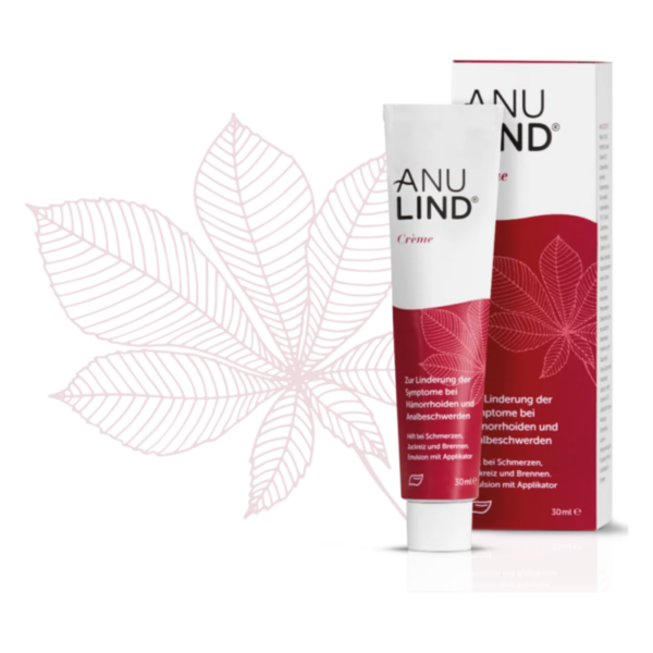 Röhrchen und Verpackung der ANULIND Creme zur Linderung von Hämorrhoiden und Analsymptomen.