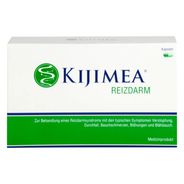 Verpackung von Kijimea Reizdarm, einem medizinischen Produkt zur Behandlung von Reizdarmsyndrom-Symptomen.