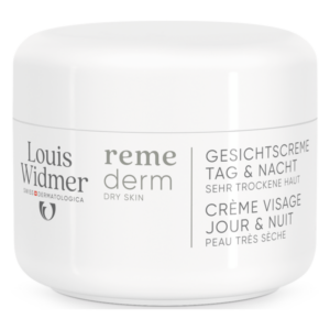 Weiße Cremebox für Gesichtscreme, geeignet für sehr trockene Haut, mit deutsch- und französischsprachiger Beschriftung.