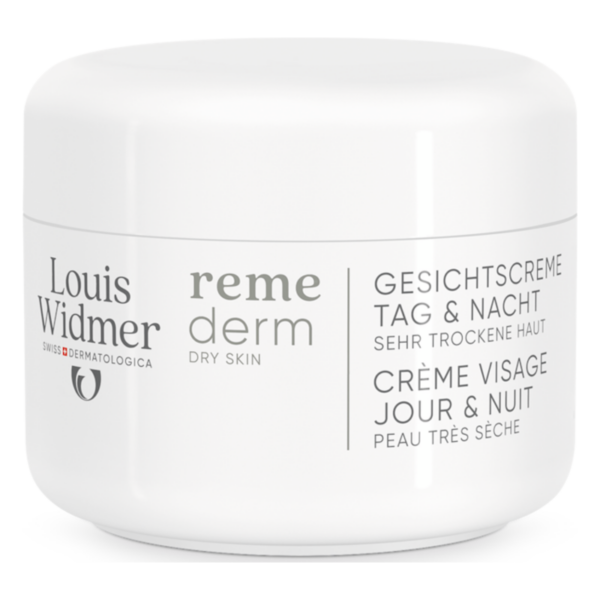 Weiße Cremebox für Gesichtscreme, geeignet für sehr trockene Haut, mit deutsch- und französischsprachiger Beschriftung.