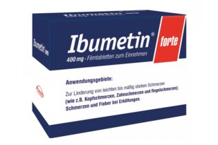 Ibumetin 400mg.jpg Verpackung mit Ibuprofen 400 mg in Filmtabletten, Anwendung: Linderung von leichten bis mäßig starken Schmerzen.