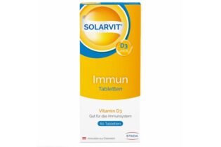 solarvit immun tabletten.jpg Packung mit Solarvit D3 Tabletten für das Immunsystem in leuchtendem Gelb und Blau.