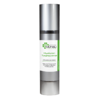 Tube mit Hyaluron Tagescreme in Silber und grüner Verpackung, vegan und ohne synthetische Zusätze.