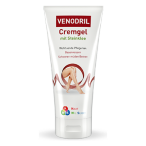 VENODRIL Cremgel in einer weißen Tube mit rotem Deckel, für die Pflege bei Besenreisern und schweren müden Beinen.