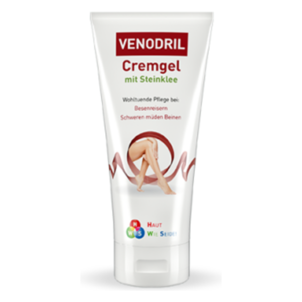 VENODRIL Cremgel in einer weißen Tube mit rotem Deckel, für die Pflege bei Besenreisern und schweren müden Beinen.