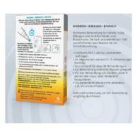 Packung mit dem EndWarts PEN F, einem Stift zur Entfernung von Warzen für Kinder und Erwachsene. Gebrauchsanweisung auf der Rückseite.