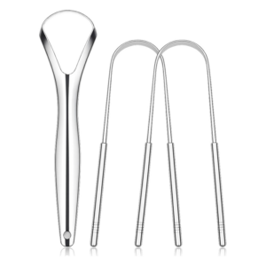 Ein Set aus einem Schlauchkopf und drei Bogenklammern aus glänzendem Metall, geeignet für hygienische Anwendungen.