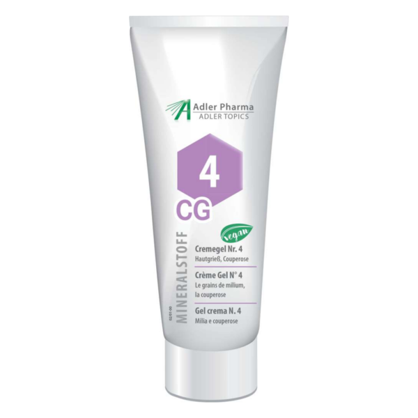 Tube mit Cremegel Nr. 4 von Adler Pharma für empfindliche Haut, vegan, mit lila Schriftzug.