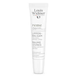 Lippenbalsam von Louis Widmer in einer weißen Tube, entwickelt für trockene, spröde Lippen.