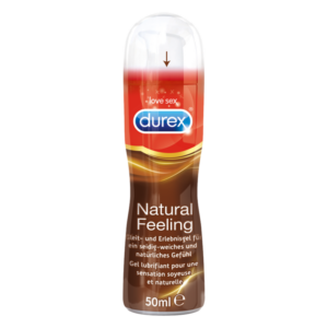 Durex Natural Feeling Gleitgel in einer 50ml Flasche mit rot-brauner Verpackung und geschmeidiger Textur.