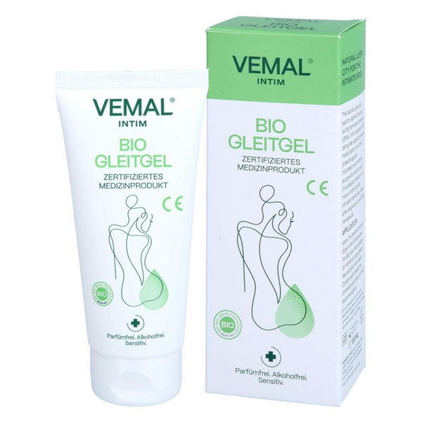 Tube mit BIO Gle Gel für intime Anwendung, in umweltfreundlicher Verpackung, zertifiziertes Medizinprodukt.