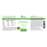 Verpackung von Multivitamin Kinderfruchtgummi, vegan, mit Orangen-, Himbeer- und Blaubeergeschmack, 120 g.