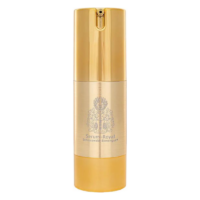 Elegante Flasche mit goldfarbenem Pumpspender, beschriftet mit "Serum-Royal Schlosswald-Bienengut".