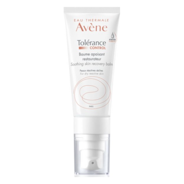 Tube mit Beruhigungsbalsam für trockene, empfindliche Haut von Avène, mit klarer Dosieröffnung.