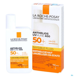 Sonnenschutzmittel von La Roche-Posay in einer weißen Flasche mit orangefarbenem Etikett, 50 ml, für empfindliche Haut.